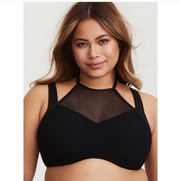 Torrid Active Black Mesh Women's Halter Sports Bra/Bralett Size 46B - Picture 1 of 7